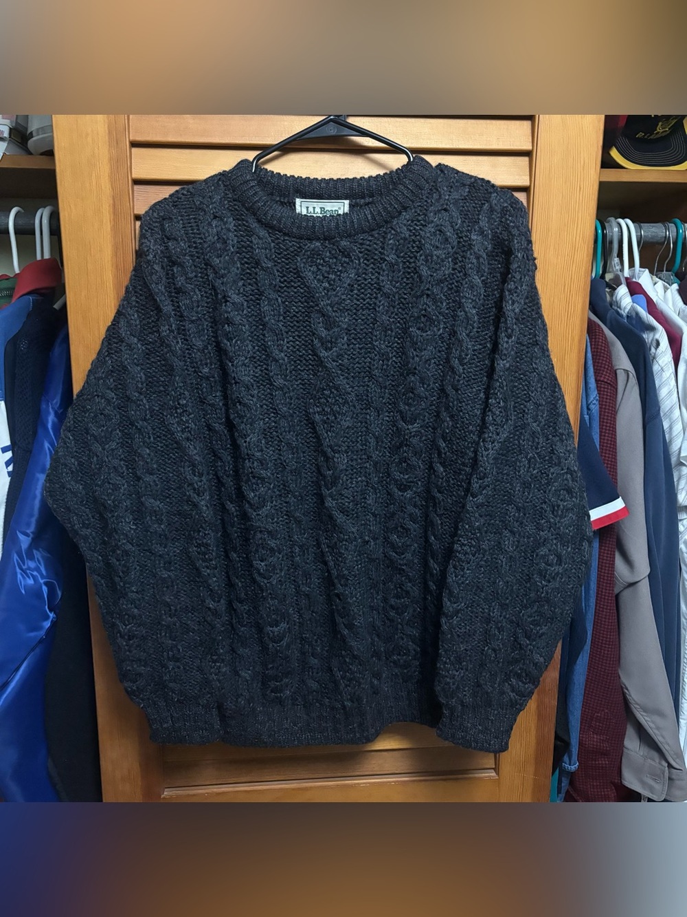 Vintage LL bean 100% Wool Cable Chunky Knit Sweater Gray Ireland Fisherman M